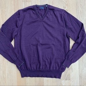 Tom James Merino Wool V-Neck Sweater Purple Gray M